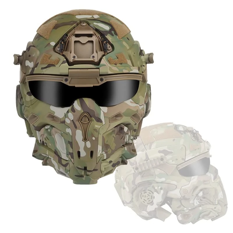 TS TAC-SKY Full Face Head Helmet Build In-Communication Headset & Anti-Fog Fan Airsoft Fast Helmet Mask Set Tactical Suitable For Outdoor Airsoft Paintball Games (Color : CP)