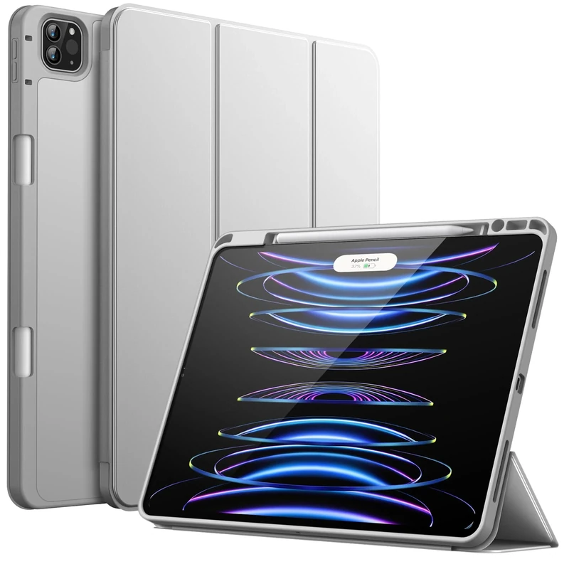 JETech Case for iPad Pro 12.9-Inch (6th/5th Generation, 2022/2021 Model) with Pencil Holder, Support 2nd Pencil Charging, Slim Tablet Cover with Soft TPU Back, Auto Wake/Sleep (Silver)