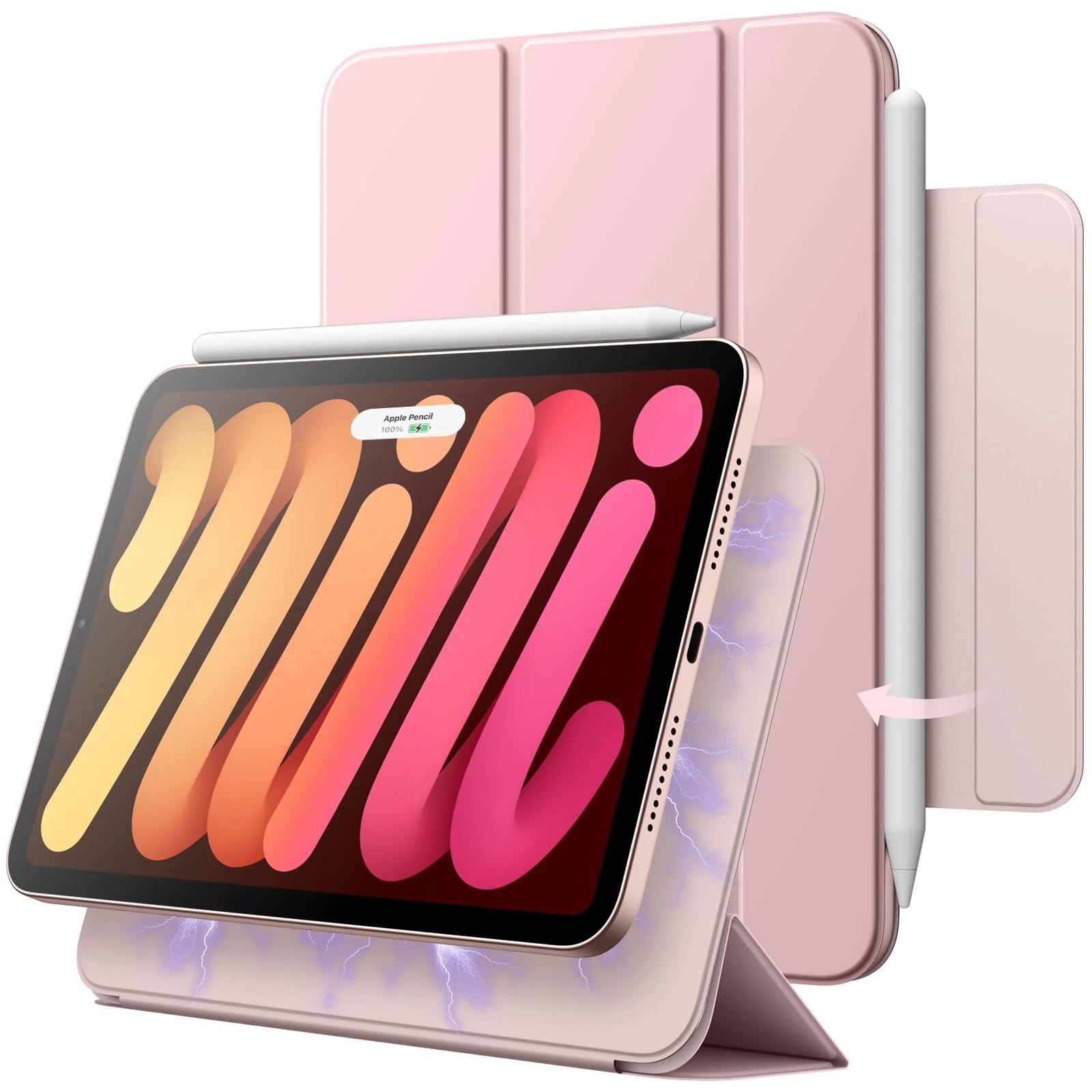 JETech Magnetic Case for iPad mini (A17 Pro, 2024 Model, 7th Generation) / mini 6 (2021 Model, 6th Generation), Magnetic Attachment, Slim Smart Tablet Cover with Auto Wake/Sleep (Pink)