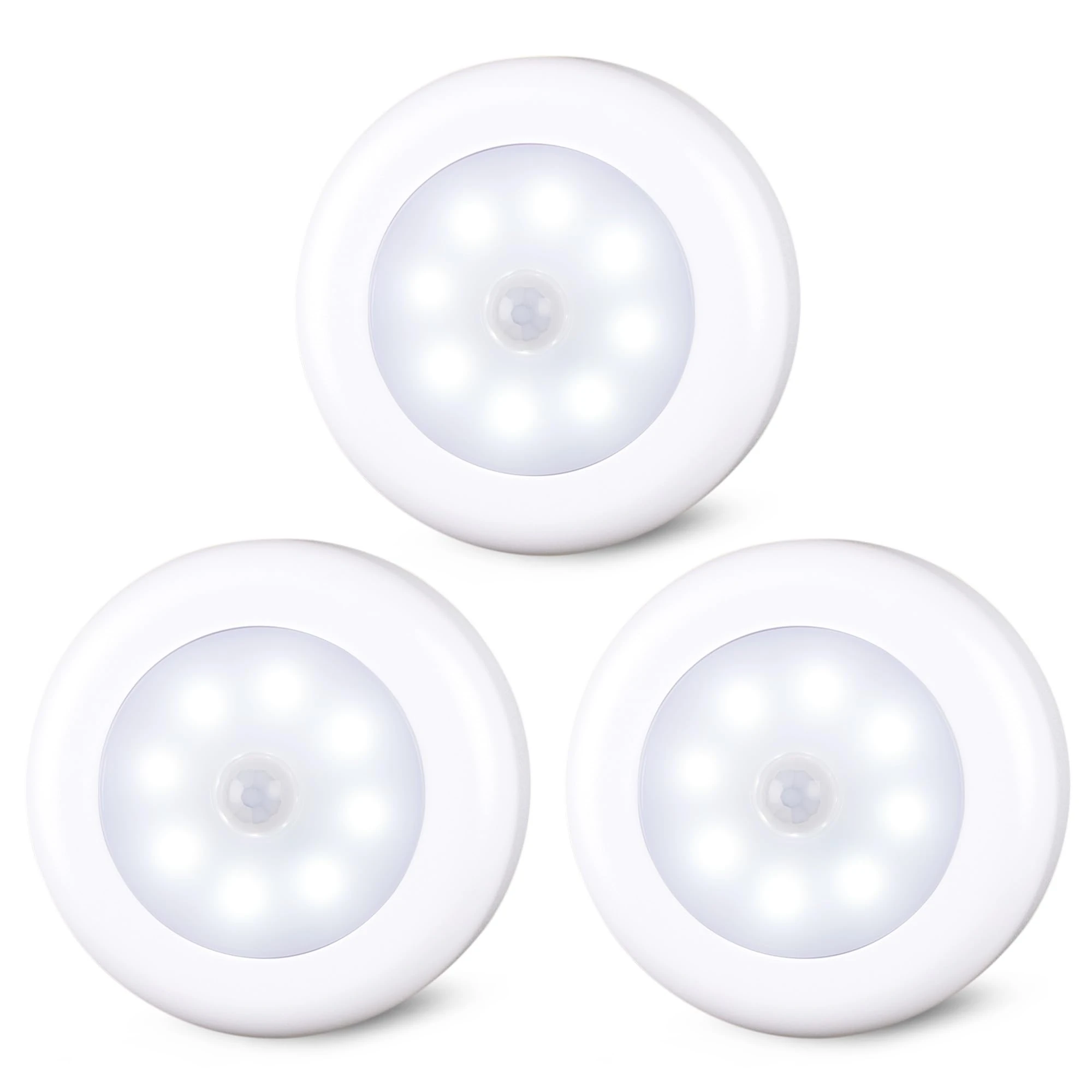 STAR-SPANGLED Motion Sensor Lights Indoor, Cordless Stick on LED Puck Lights AA Battery Powered for Under Cabinet, Cupboard, Wardrobe, Stairs, Closet, Kitchen, Hallway (3.1inch, Cool White, 3 Pack)