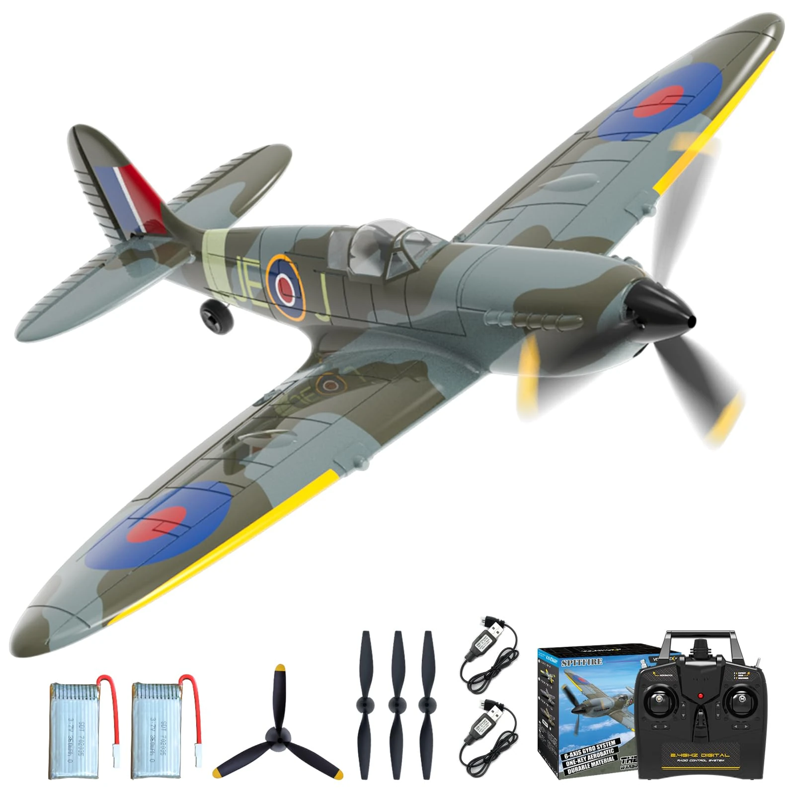 CKYSCHN RC Plane 4 Channel, Spitfire V2 RC Airplanes with 3 Level Mode to Learn Flight, Remote Airplanes for with Xpilot Stabilization Beginners Adults, One Key Aerobatic, Ready to Fly