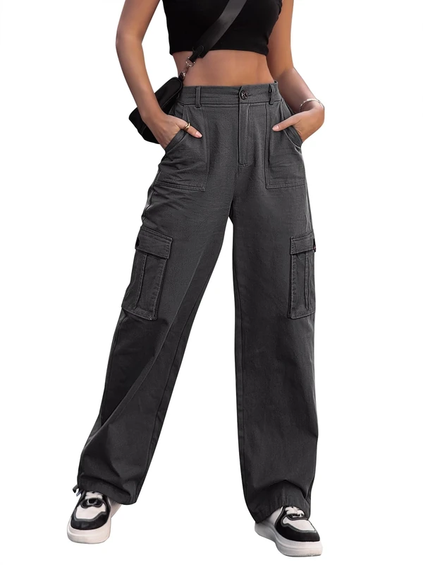 Breampot Womens Cargo Trousers High Waist Hiking Walking Combat Pants Casual Work Bottoms Outdoor Streetwear(Dark Grey,Large)