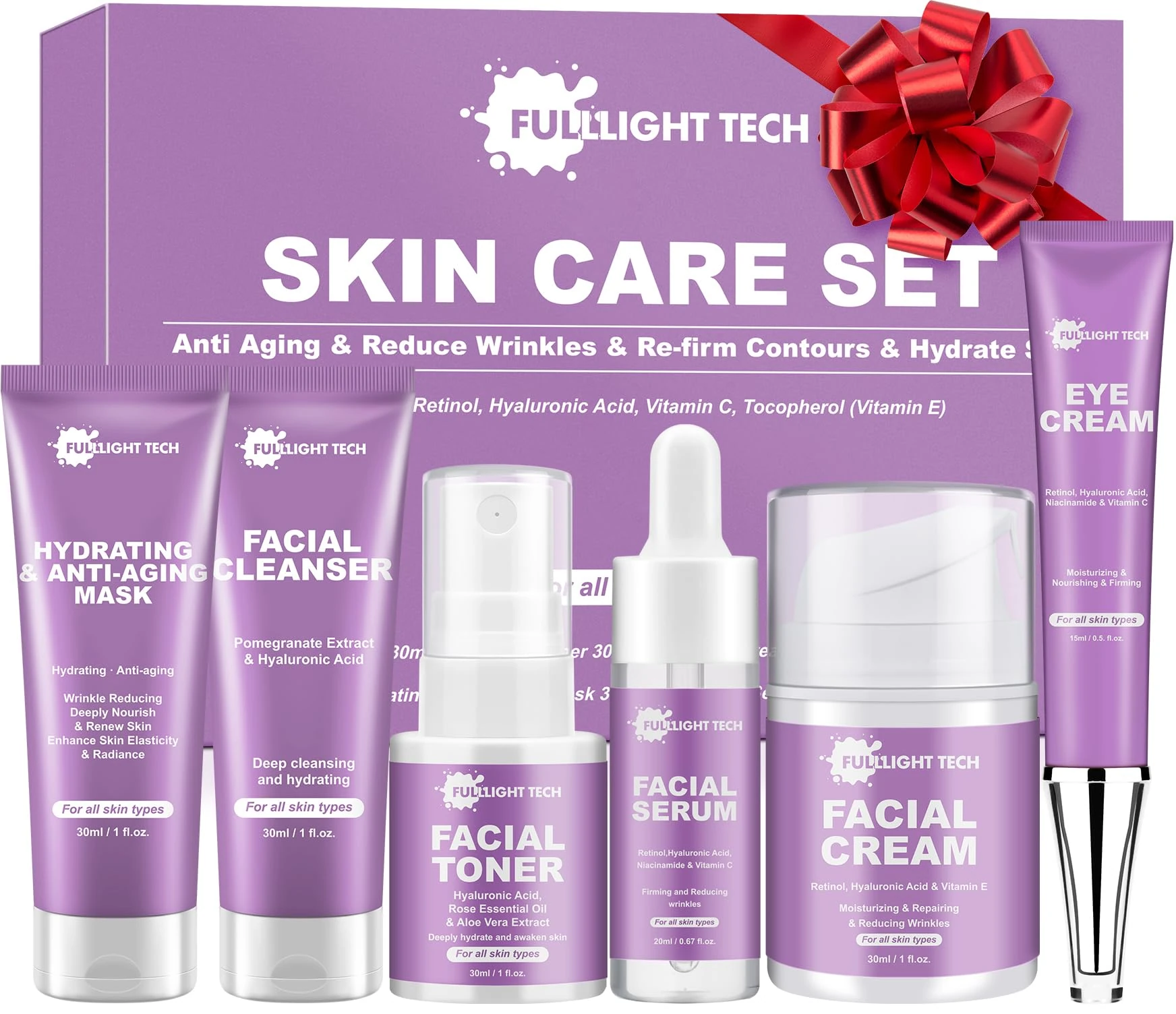 Gifts for Women,Anti Aging Skin Care Set,Reduce Wrinkles & Hydrate Skin,Skin Care Kit W/Facial Cleanser,Toner,Cream,Serum,Eye Cream Skincare Gift Set,Valentine Birthday Gifts for Wife Mom Teens