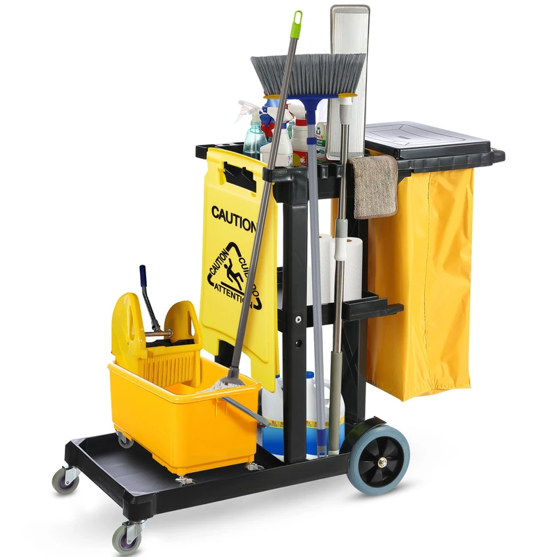 Cleaning Cart, Janitorial Cart, Cleaning Carts on Wheels, for Housekeeping, Janitor, Custodian, House Keeping, Maintenance, Rolling Supply Organizer, for Custodial, Maid, Commercial, Equipment, 440LB