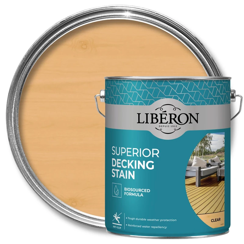 Libéron Superior Decking Stain - Durable Protection Against Extreme Weather - UV & Water-Resistant Finish - Anti-Slip - Biosourced Formula - Clear - 5 litres - Image 1