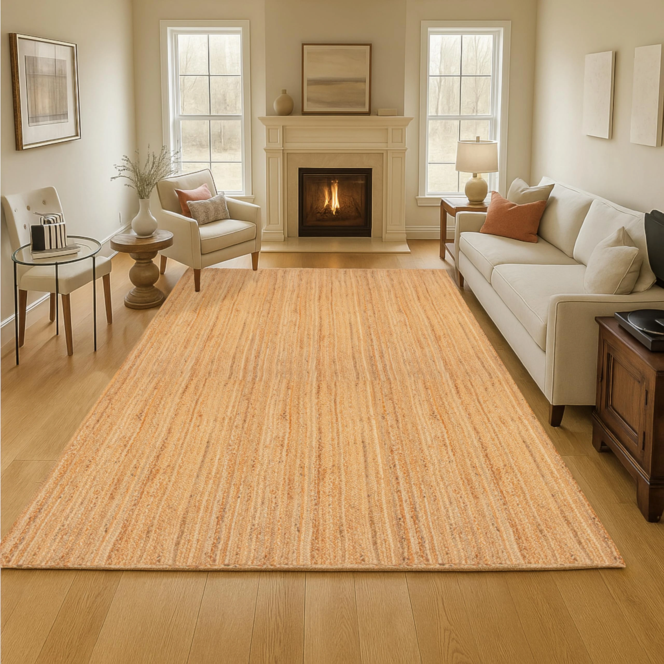 Hausattire Hand Woven Jute Braided Area Rug, 8’x10’ – Natural, Reversible Boho Rugs for Kitchen, Living Room, Bedroom I Farmhouse Decorative Floor Rug, 96x120 Inches