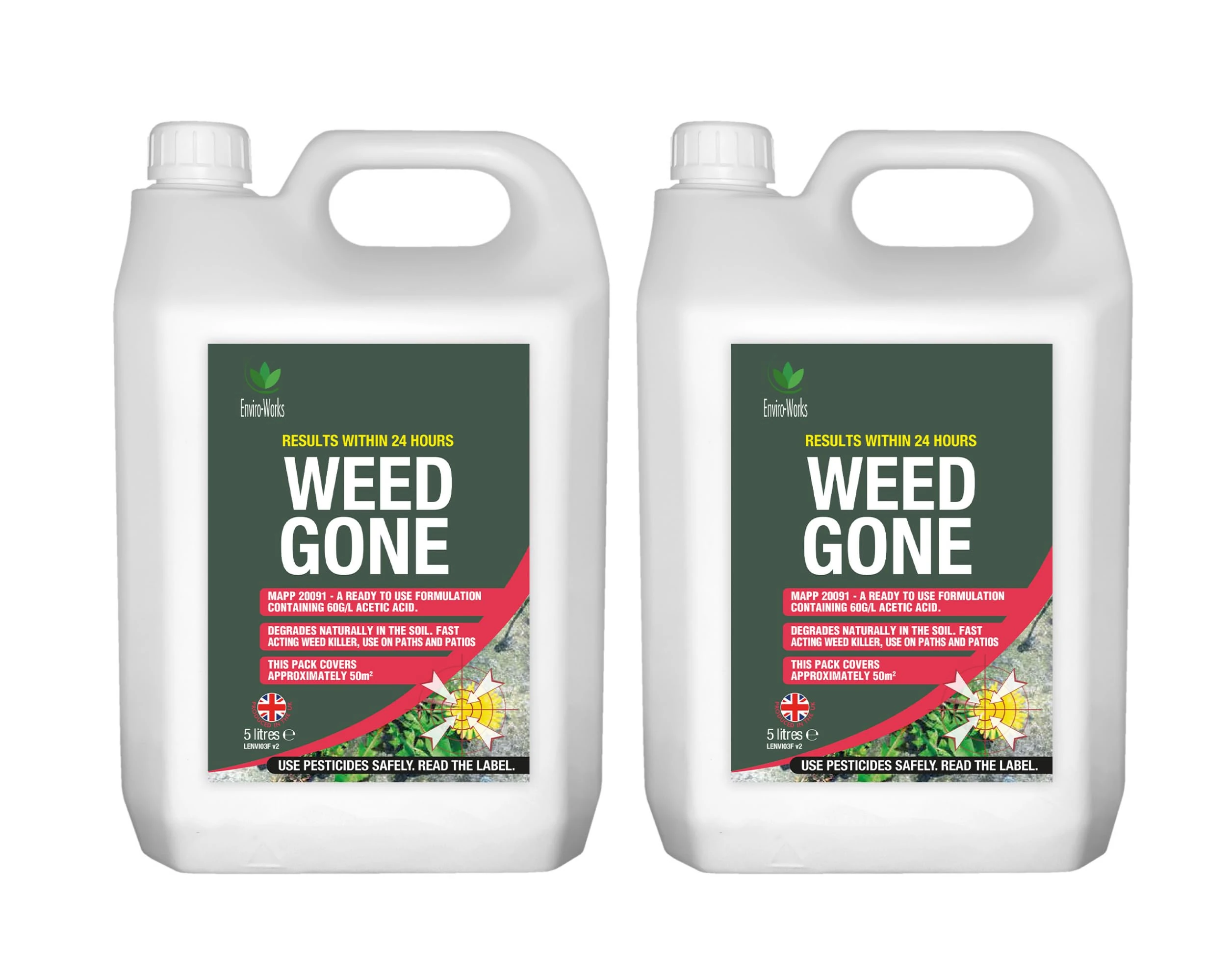 Enviro Works Weed Gone 2 x 5L Fast Acting Weedkiller (Ready to use) See results within 24 hours