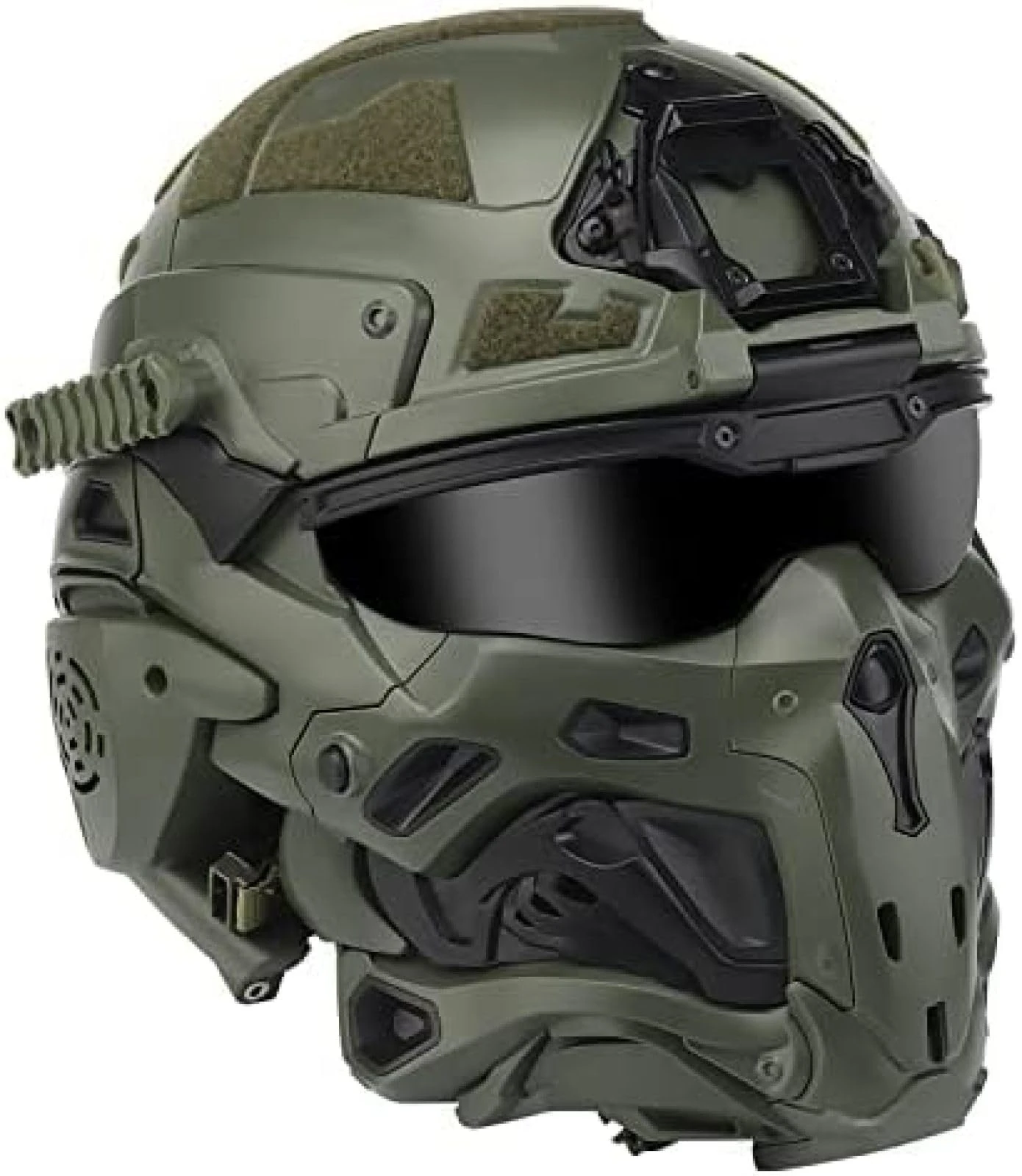 Volu Tactical Airsoft Paintball Fast Helmet, Adjustable Military Full-Face Protective Mask Set, Built-In HD Headphones And Anti-Fog Fan,Green,Hilarious123