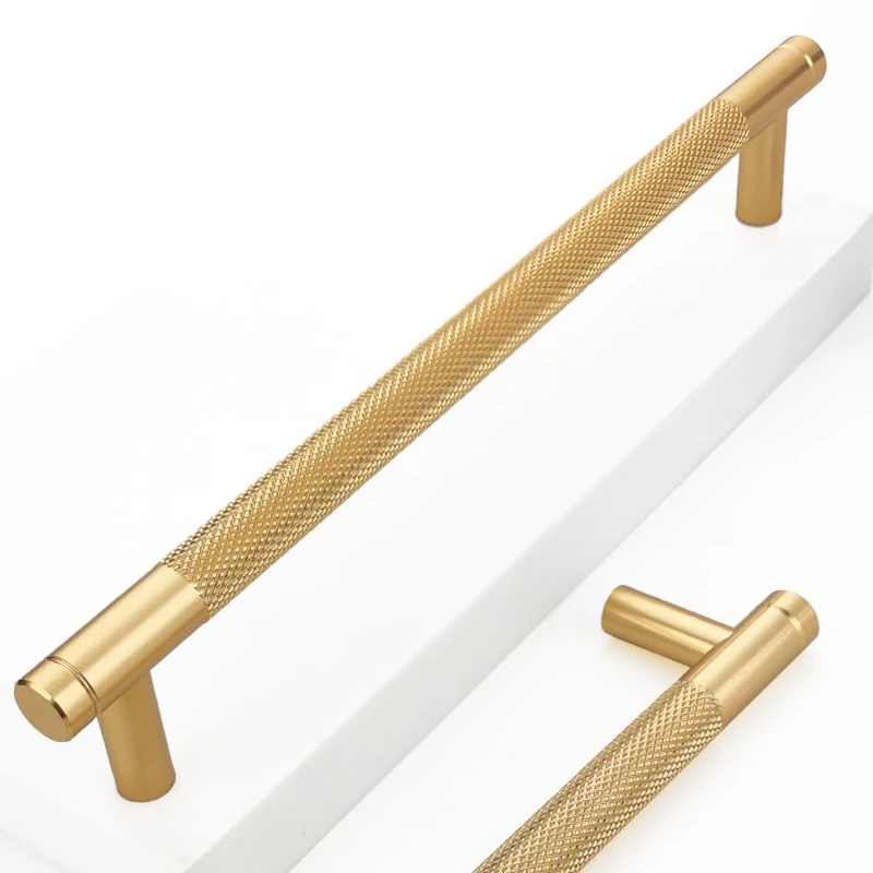 Westablize 10 Pack 7 1/2 Inch 192 mm Bar Cabinet Pulls Gold Knurled Handles for Brushed Gold Drawer Pulls Cupboard Aluminum Handles Cabinet pull0820 (7 1/2 Inch, Set of 10, Gold)