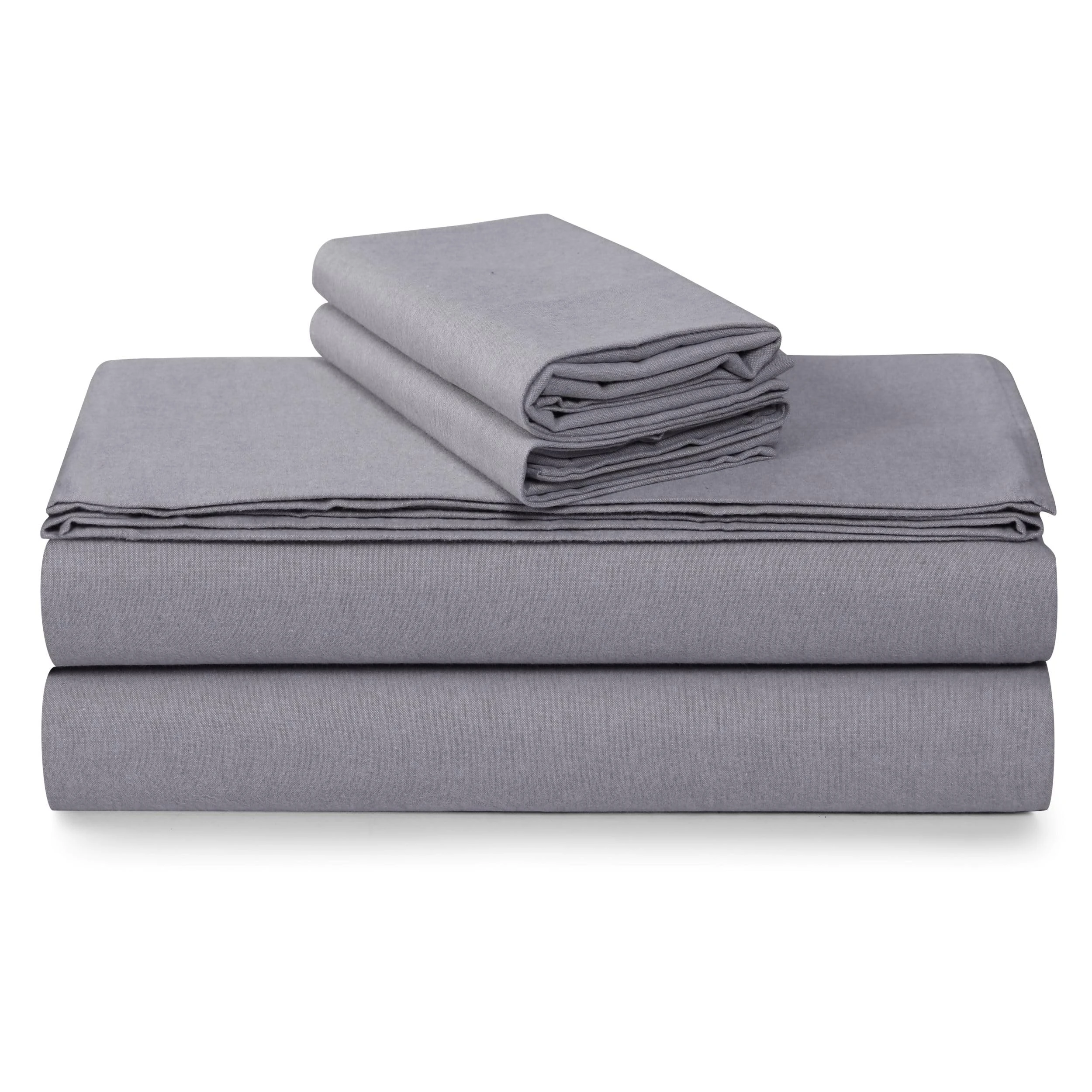 Tribeca Living Yarn Dyed 100% Cotton Cal King Flannel Bed Sheet Set, Velvety Soft Portuguese Flannel Sheets, Extra Deep Pocket 4-Piece Bedding Set, 180-GSM Cozy Flannel, Heather Grey