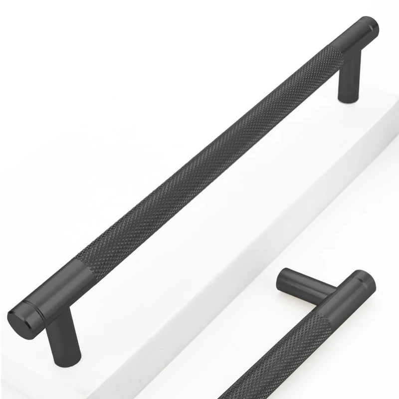 Westablize 10 Pack 7 1/2 Inch 192 mm Bar Cabinet Pulls Black Knurled Handles for Matte Black Drawer Pulls Cupboard Aluminum Handles Cabinet pull0820 (7 1/2 Inch, Set of 10, Black)