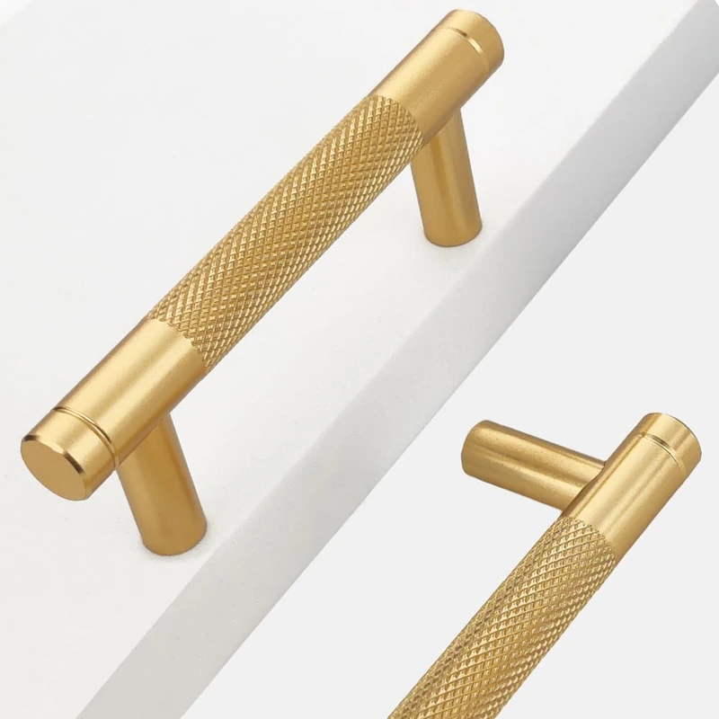 Westablize 24 Pack 3 Inch 76 mm Bar Cabinet Pulls Gold Knurled Handles for Brushed Gold Drawer Pulls Cupboard Aluminum Handles Cabinet pull0820 (3 Inch, Set of 24, Gold)