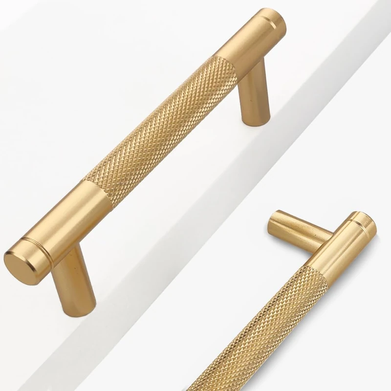 Westablize 24 Pack 3 3/4 Inch 96 mm Bar Cabinet Pulls Gold Knurled Handles for Brushed Gold Drawer Pulls Cupboard Aluminum Handles Cabinet pull0820 (3 3/4 Inch, Set of 24, Gold)