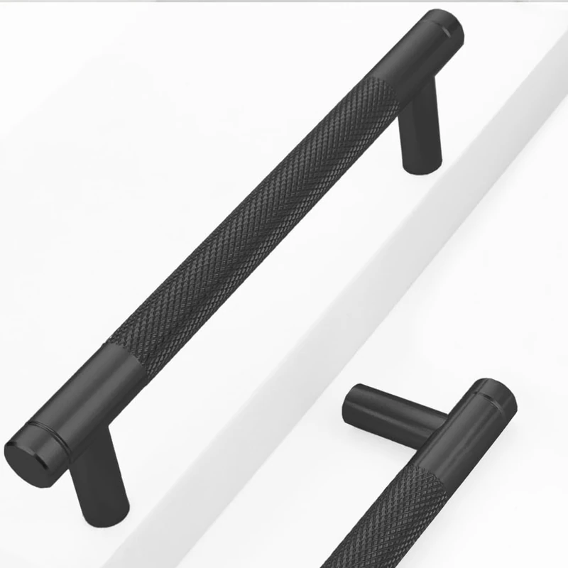 Westablize 10 Pack 5 Inch 128 mm Bar Cabinet Pulls Black Knurled Handles for Matte Black Drawer Pulls Cupboard Aluminum Handles Cabinet pull0820 (5 Inch, Set of 10, Black)