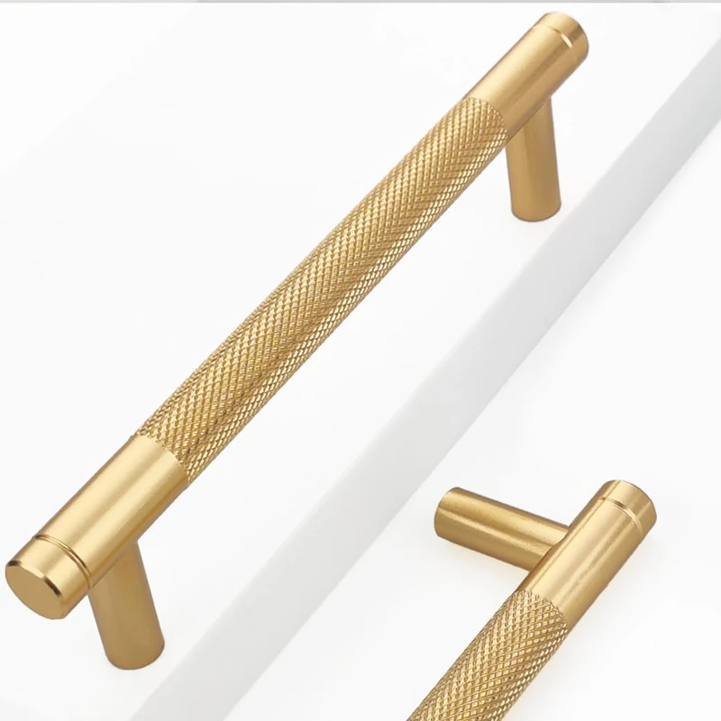 Westablize 24 Pack 5 Inch 128 mm Bar Cabinet Pulls Gold Knurled Handles for Brushed Gold Drawer Pulls Cupboard Aluminum Handles Cabinet pull0820 (5 Inch, Set of 24, Gold)