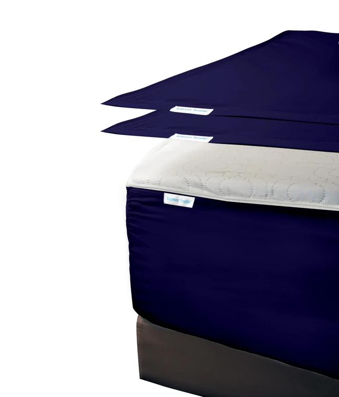 Zip On Fitted Sheet King Size Navy Blue Color 600 TC Cotton 15" Deep