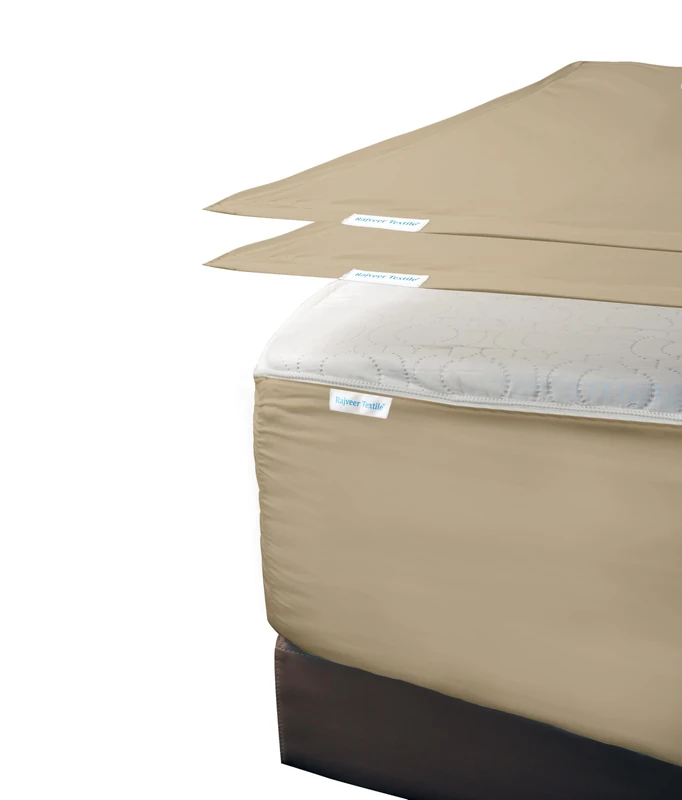 RAJVEER TEXTILE Zip On Fitted Sheet - includes 1 Fitted Base + 2 Zip Sheet - Easy to Change, Won’t Pop Off Olympic Queen Sheet- 600 TC Cotton Fitted Sheet- 15” Deep Pocket Oly-Queen Size- Beige