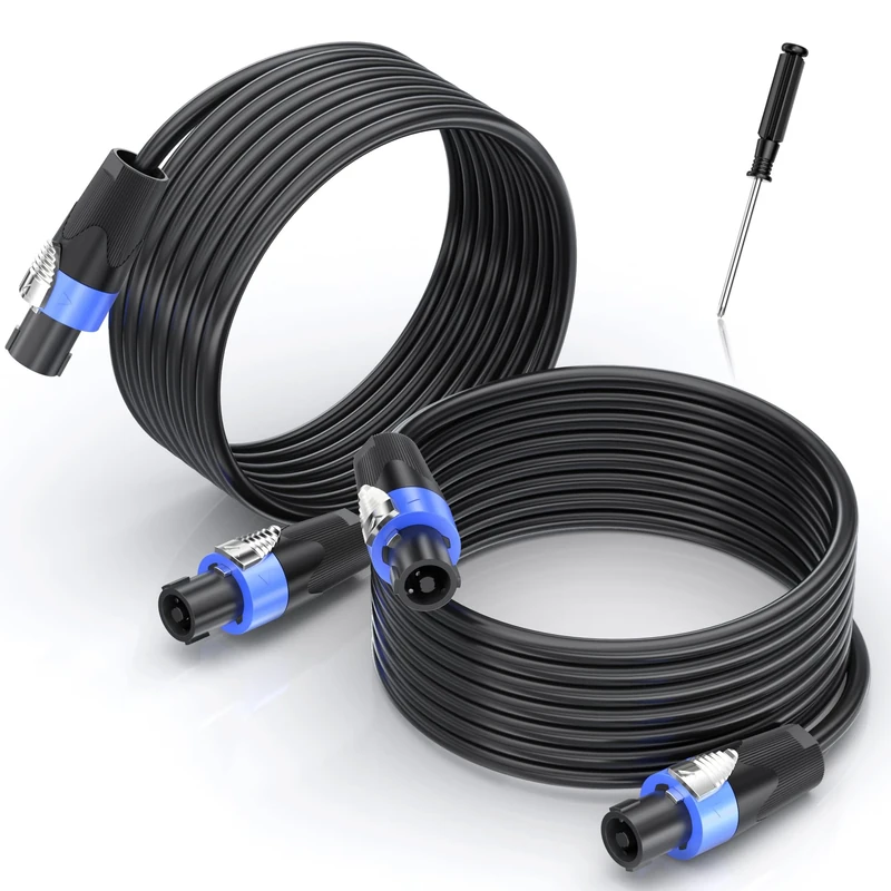 Jumwa 2pack 30M Speakon Cables with Twist Lock for Audio Amplifier 15AWG 2 Wires Speaker Cables for DJ/PA Heavy Duty Audio