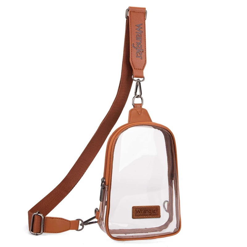 Wrangler Crossbody Clear Sling Bags for Women Stadium Approved Cross Body Purse for Sports Events Concerts, Brown