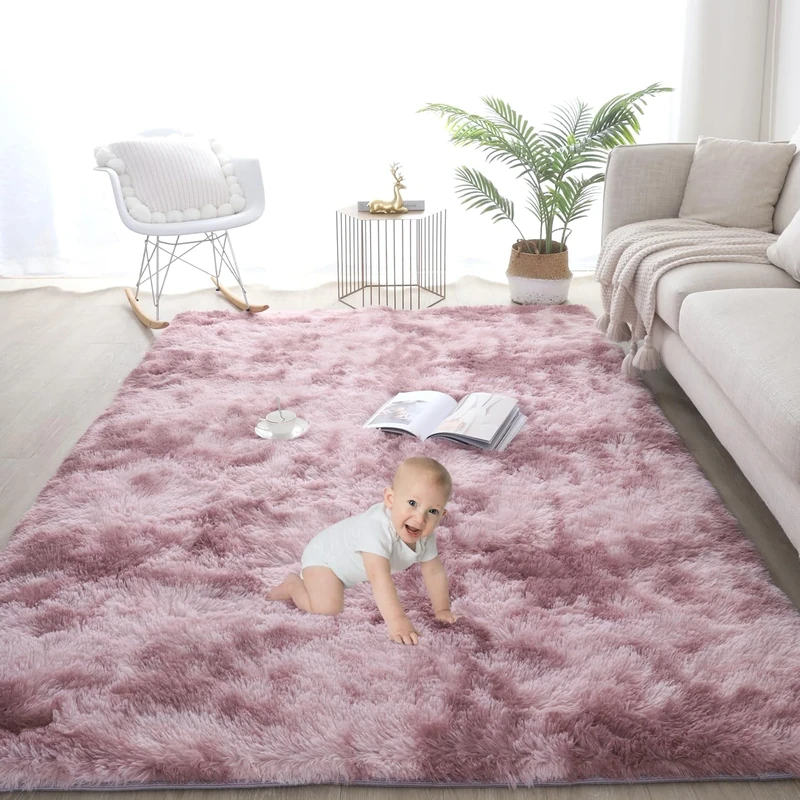Gsogcax Rugs Living Room 6.56'x9.84' Super Soft Fluffy Area Rugs for Bedroom Shaggy Anti-Skid Comfortable Large Rugs Indoor Modern Home Decor Floor Carpet - Pink 200x300 (Tie-dye)