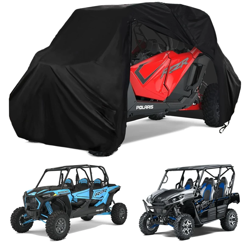 YONQIFON UTV Cover Heavy Duty Zipped 420D Cover Waterproof Crew 4-6 Seater Side by Side Covers All Weather Compatible with Polaris RZR General Kawasaki Teryx Can-Am Yamaha SxS CFMOTO