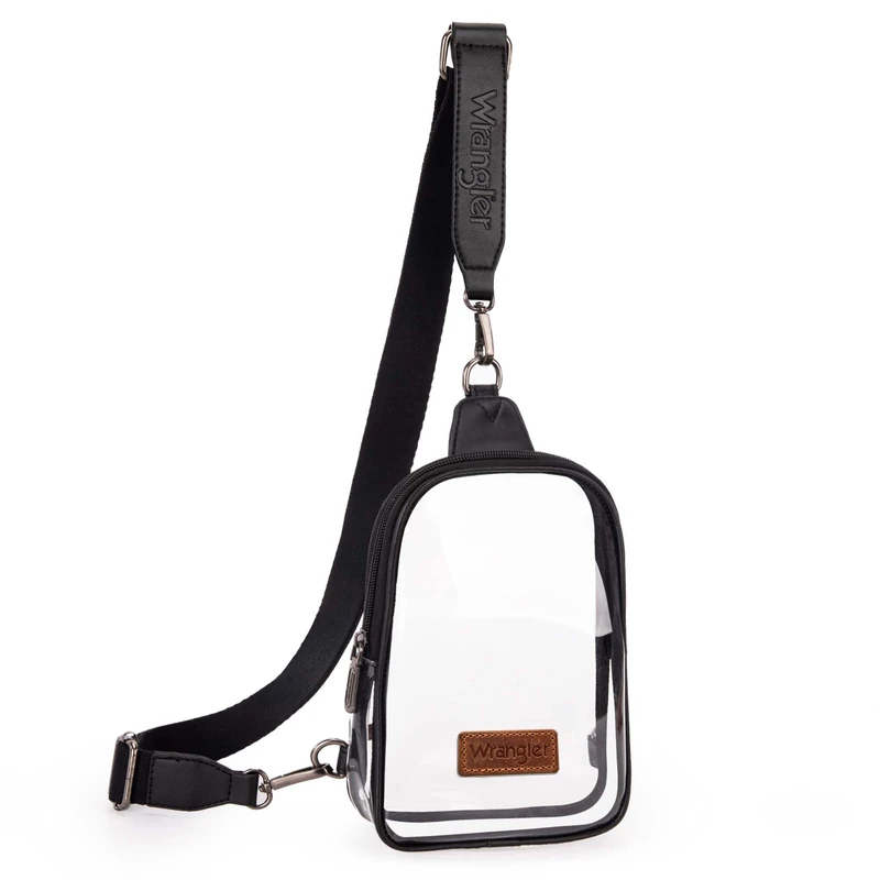 Wrangler Crossbody Clear Sling Bags for Women Stadium Approved Cross Body Purse with Detachable Strap, Black