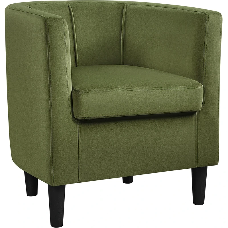 costoffs Modern Velvet Armchair, Upholstered Tub Chair, Barrel-shaped Club Chair Accent Chair with Comfy Cushion for Living Room Bedroom Reception, Olive Green