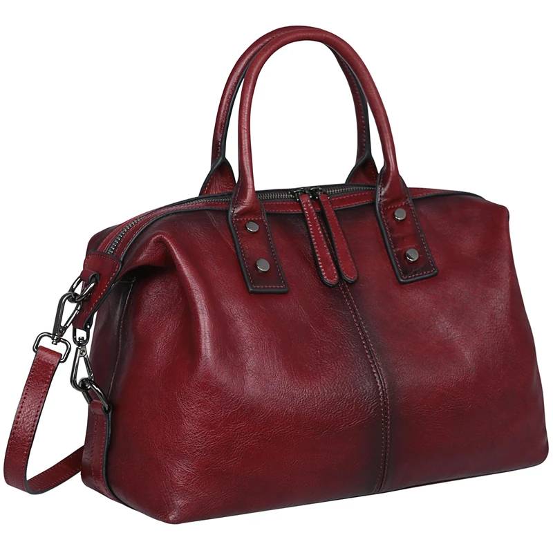 Iswee Genuine Leather Satchel Tote Bag Top Handle Handbag Designer Shoulder Bag Large Capacity Cross Body Bag, Wine, 13.65 (L) x 9.75 (H) x 5.46 (W) inches
