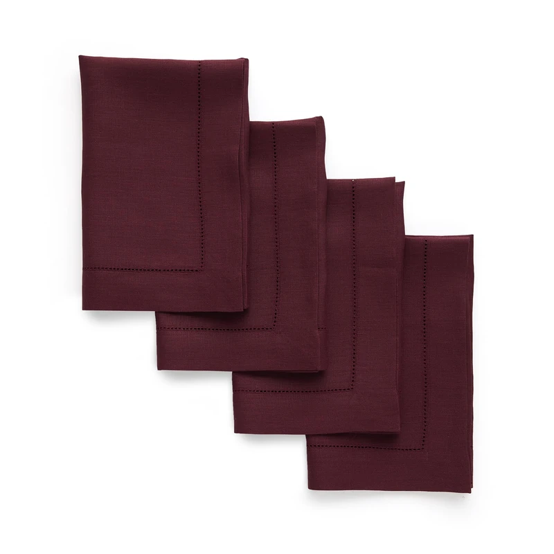 Solino Home 100% Pure Linen Dinner Napkins Burgundy, 20 x 20 in, Set of 4