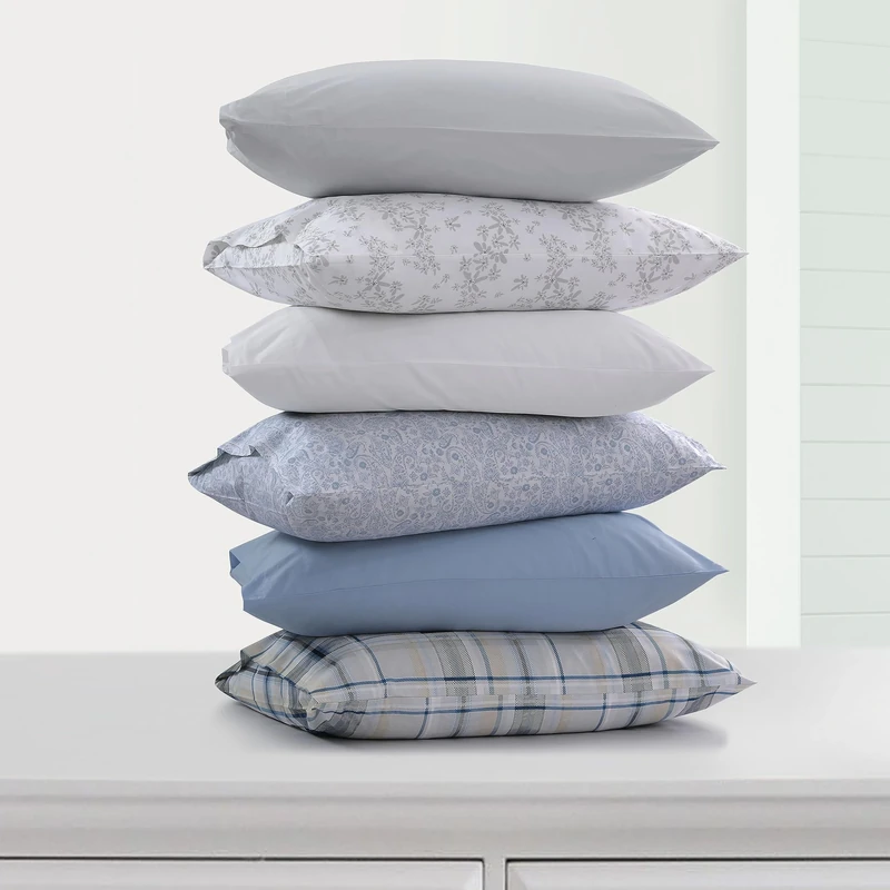 Tribeca Living Cotton Percale California King Size Bed Sheet Set, 300 Thread Count, Extra Deep Pockets, Printed Tribeca Plaid Multicolor