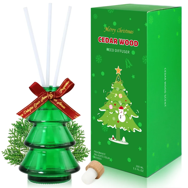 Scent-Hi Reed Diffuser, Cedar Wood Scent, Long Lasting Fragrance, Christmas Reed Diffuser for Home, Bedroom, Bathroom, Home Décor