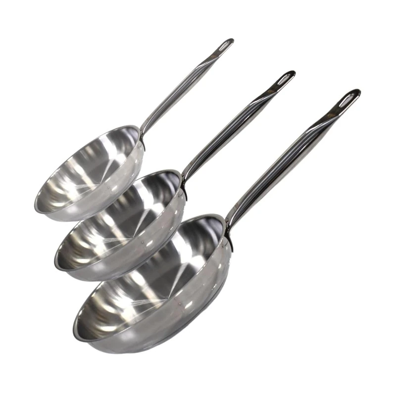 ELO 9903550 Set of 3 Frying Pans Stainless Steel 24 cm 28 cm and 32 cm 2 Stainless Steel Frying Pans, Stainless Steel Frying Pan, Stainless Steel Kitchen Pan, 24 cm, 28 cm and 32 cm