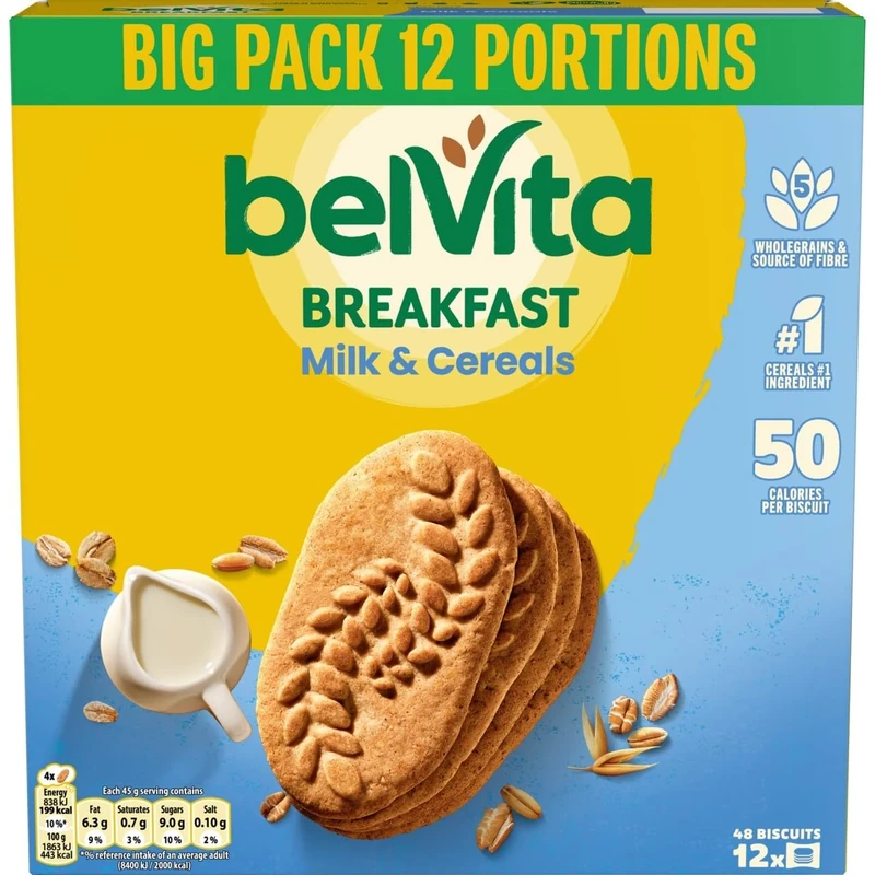 Belvita Breakfast Biscuits Milk & Cereals, a Source of Fibre, 12 x 45 g Biscuits (Pack of 1)