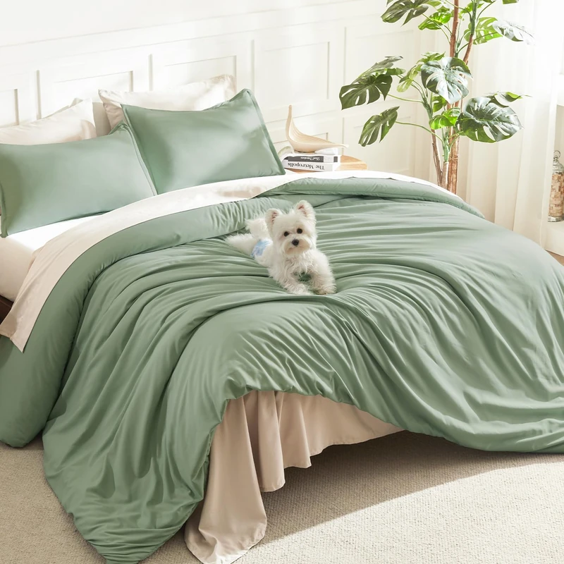 Litanika Oversized Queen Comforter Set, 3 Pieces Sage Green Solid Bedding