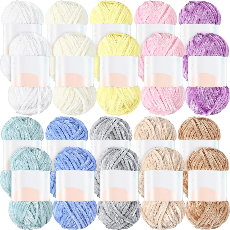 Woanger 20 Skeins Soft Chenille Yarn Velvet Blanket Yarn for Crocheting Hand Knitting Weaving DIY Craft, 10 Colors, 93 Yards Each (Vivid Color)
