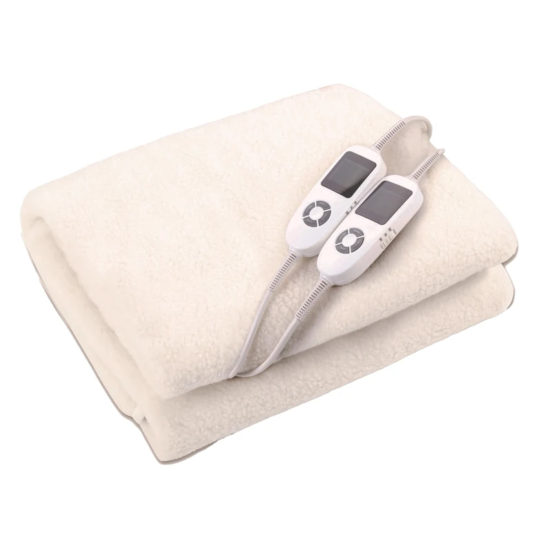 Kleeneze KL3750 Multizonal Heated Underblanket – for Double Beds, 4 Heating Zones for Body & Feet, 9 Heat Settings, Soft Fleece, Machine Washable, 2 Controllers, 12 Hour Timer, 2 x 60W, 190 x 137cm