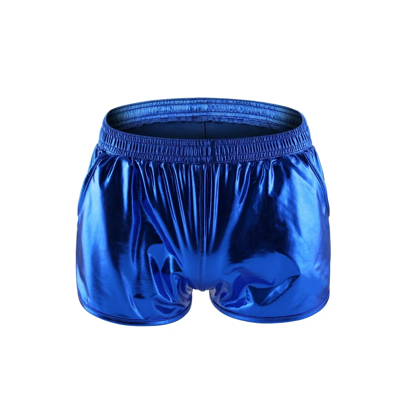 Drelaar Men's Metallic Stage Clubwear Casual Stretchy Soft Boxer Shorts Trunks with Pockets Large Blue