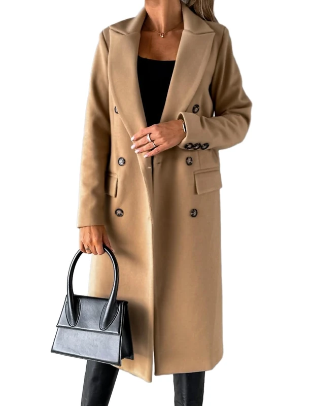 IDEALSANXUN Womens Wool Coat Double Breasted Trench Coat Long Fall Winter Clothes, Camel, Medium
