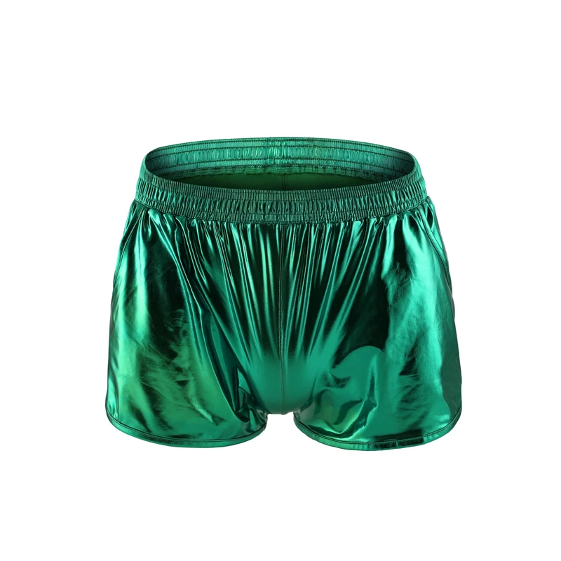 Drelaar Men's Metallic Stage Clubwear Casual Stretchy Soft Boxer Shorts Trunks with Pockets Large Green