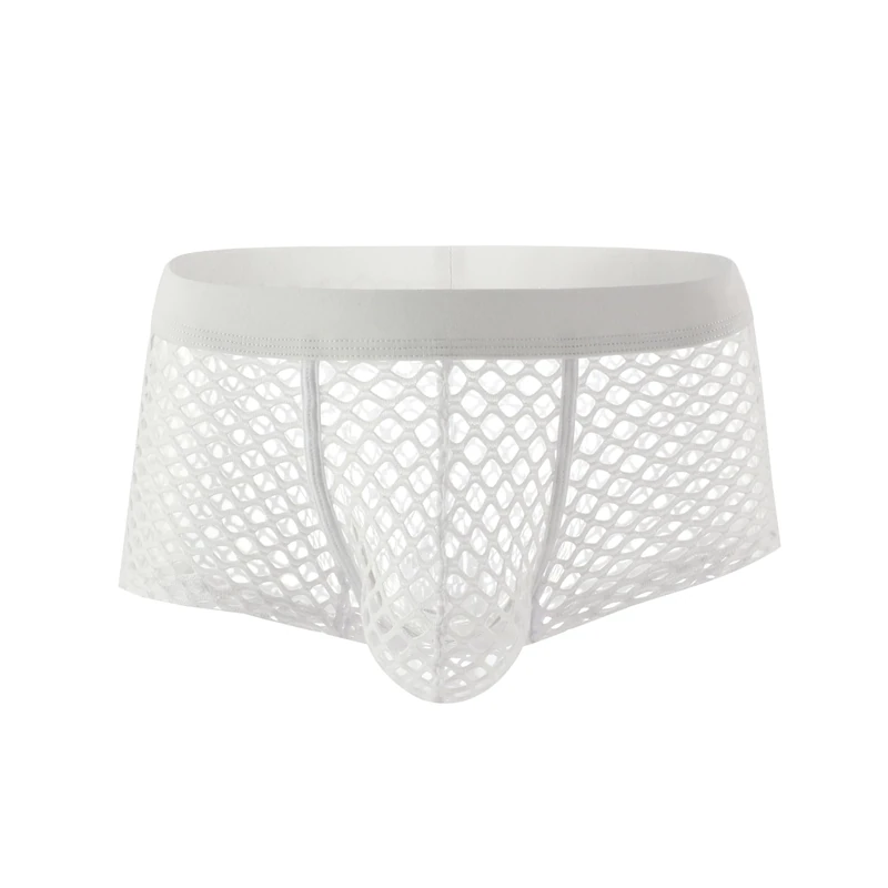 Drelaar Men's Breathable Holes Design Boxer Shorts Sexy Fishnet Underwear Trunks Small White