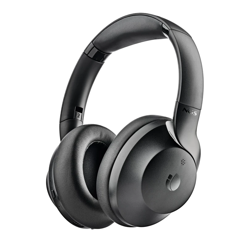 NGS Artica Shake Wireless Headphones, Bluetooth Compatible Headphones, Adjustable Headband, Swivel Earmuffs, ANC Noise Reduction Technology, Built-in Microphone, Black