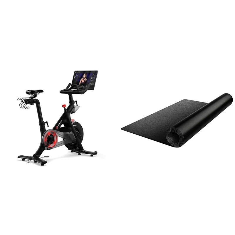Peloton Bike | Indoor Exercise Bike with 22' HD Touchscreen & Mat - 91 cm x 182 cm, 4 mm Thickness, Fits Plus Size & Even Grows with Kids