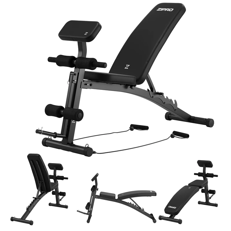 Zipro Weight Bench Volume, Fitness Bench with 6-Way Adjustable Backrest and 2-Way Adjustable Curl Desk, Fitness Equipment for Home Including 2 Ropes, Multifunctional Sit Up Bench, 230 kg