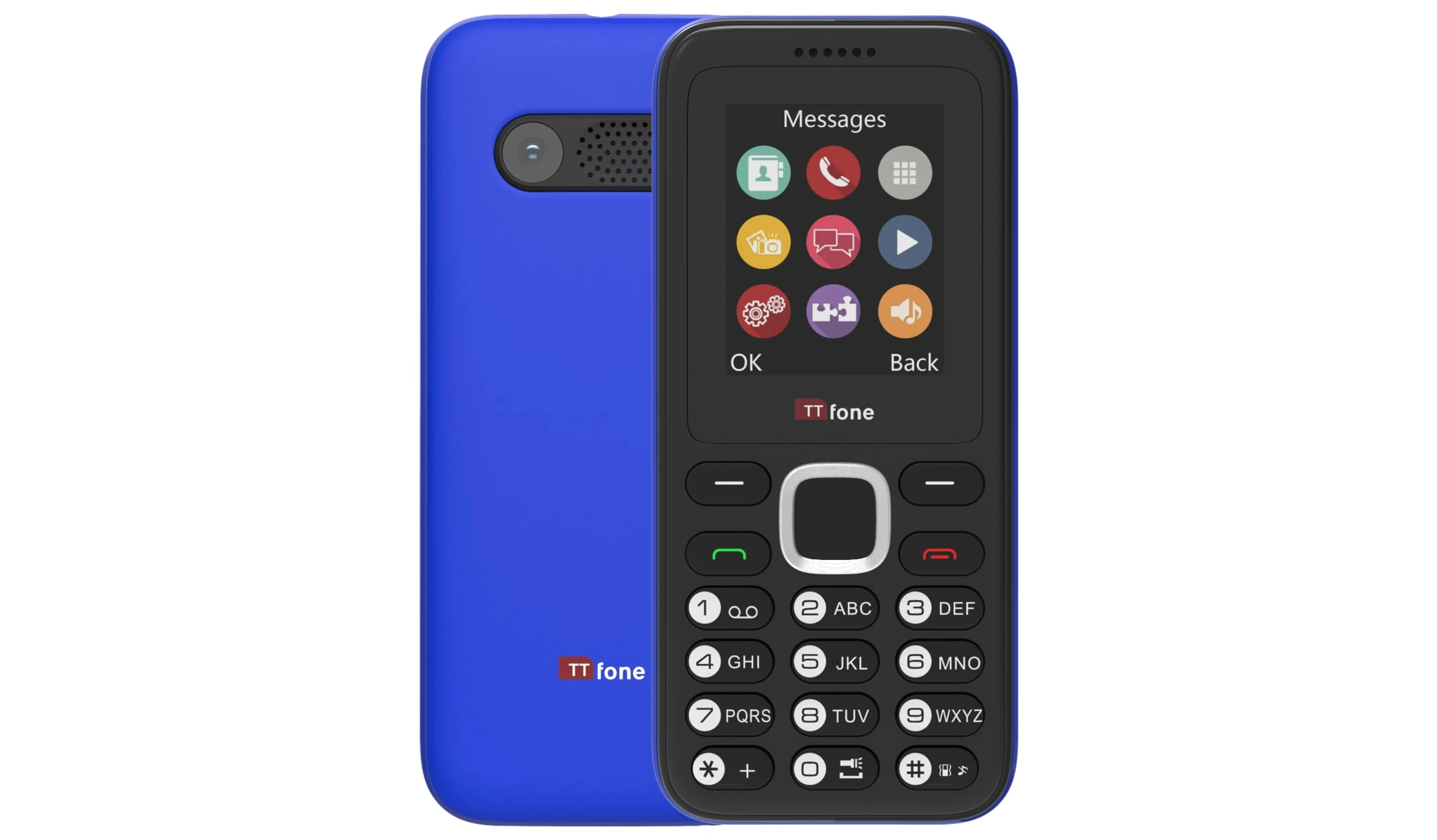 TTfone TT150 Unlocked Basic Mobile Phone UK Sim Free with Bluetooth, Long Battery Life, Dual Sim with camera and games, easy to use, durable and light weight pay as you go (Blue, with USB Cable)