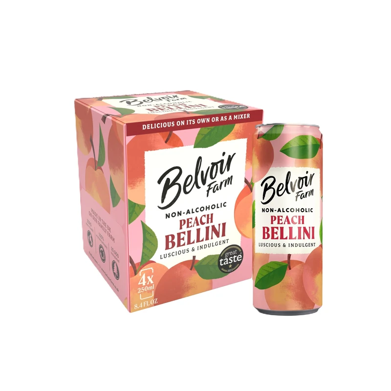 Belvoir Farm - Non-Alcoholic Peach Bellini, Luscious and Indulgent, 100% Natural Peach & Grapes, Crafted with Nature, Gluten Free, Suitable for Vegetarians & Vegans 12x250ml