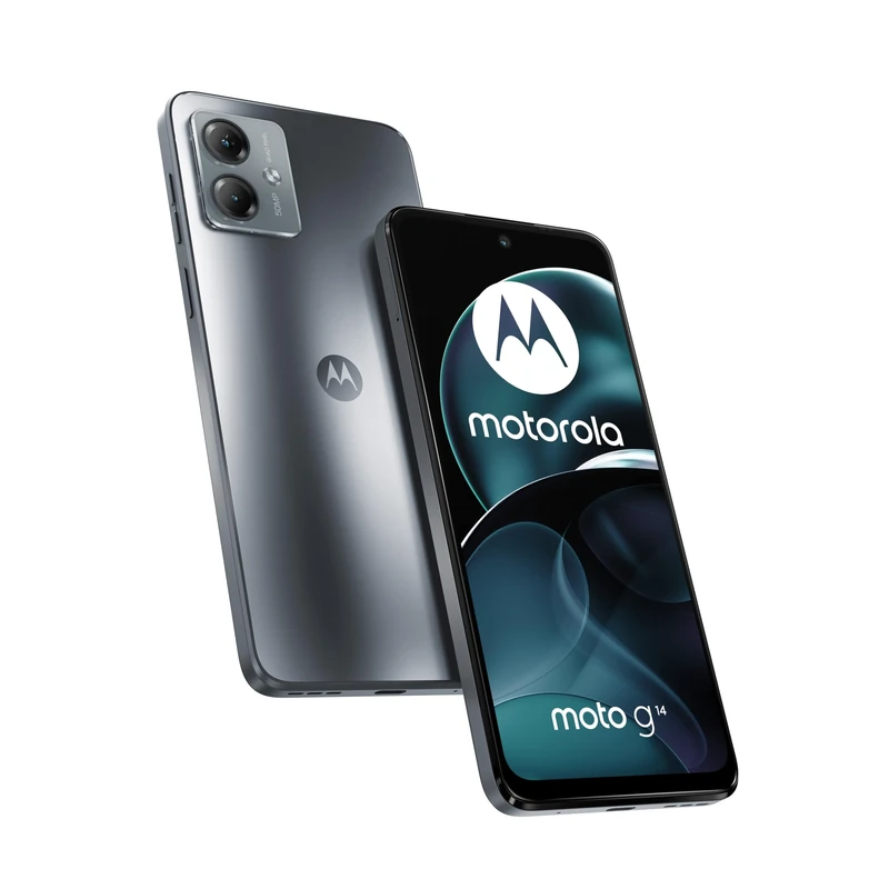 Motorola Smartphones Moto g14 (6.5" Full HD+ display, 50MP camera system, Dolby Atmos® audio, Android 13, 4/128, 5000 mAh battery, Octa-core processor, dual SIM), steel grey