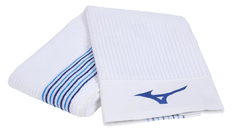 Mizuno Retro Strip Caddy Towel | Golf Towel | Staff Color,White/Blue - Image 1