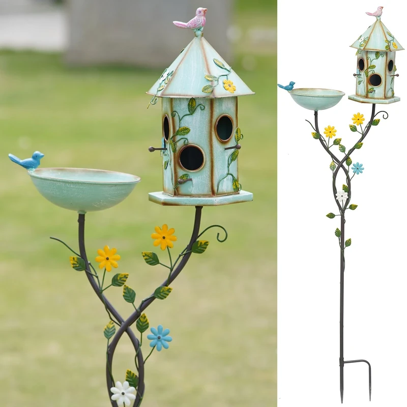 HLQMFHT 56" H Outdoor Bird Bath,Metal Bird Bath Bowl,Bird Feeder Seed Tray,Bird Houses for Outside,Garden Yard Decor.