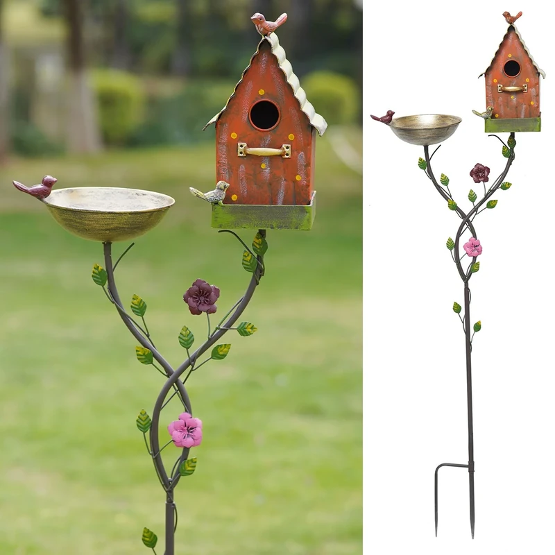 HLQMFHT 56" H Bird Baths for Outdoors,Metal Bird Bath Bowl,Bird Feeder Seed Tray,Birdhouses for Outdoors,Garden Yard Decor