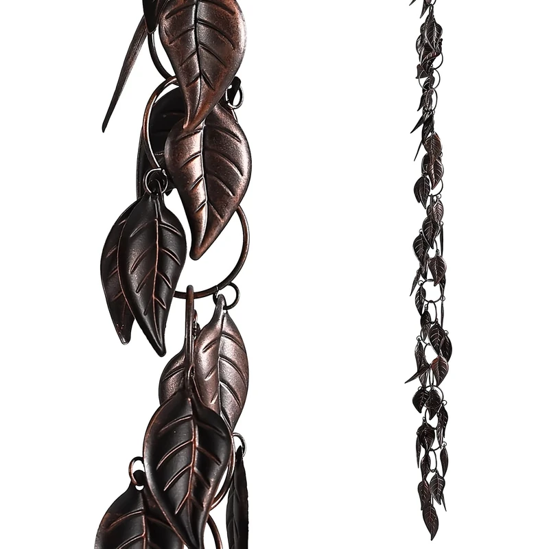8.5 FT Rain Chain, Leaves Rain Chains for Gutters and Downspouts, Decorative Rain Chains for Outside, Metal Rain Catcher Gutter Chain Downspout, Decorate Your House and Garden, Antique Copper